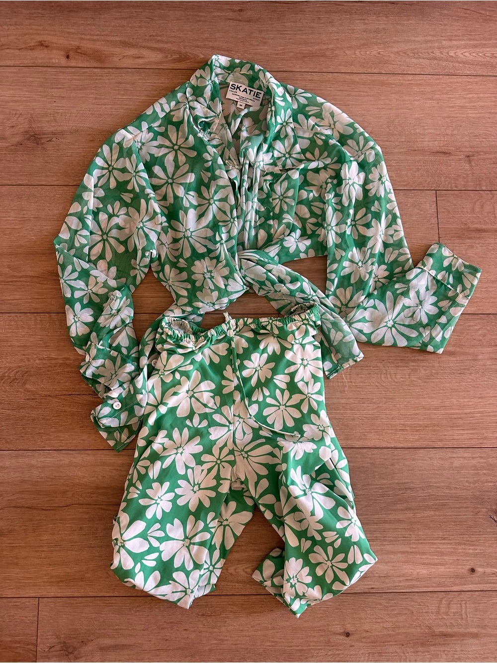 Skatie Georgia Green and White Floral coverup Set Sz S/M